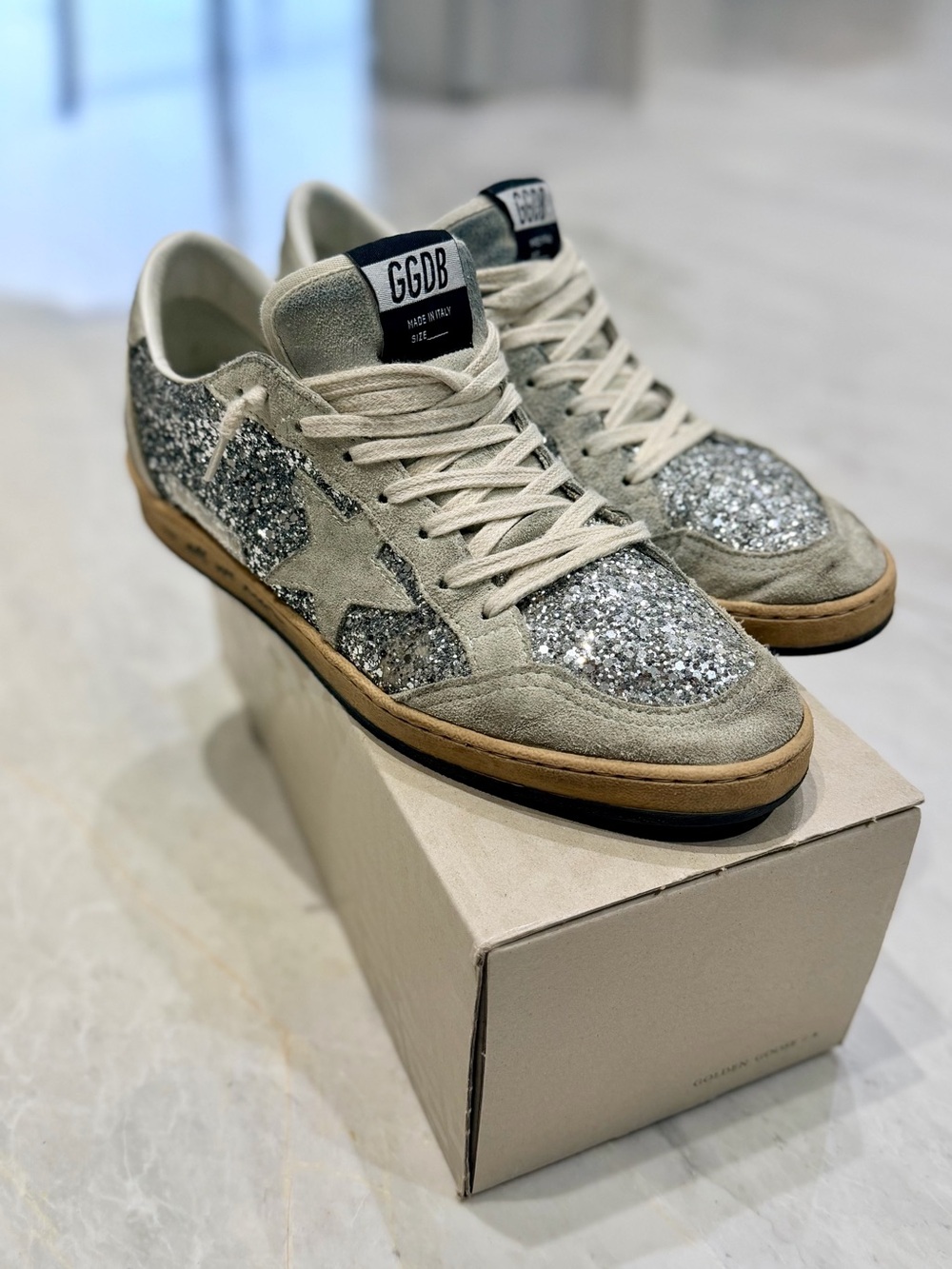 Ball Star by Golden Goose Silver Glitter Star Sneakers for Women